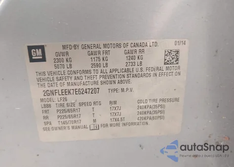 2014 Chevrolet Equinox Ls из США, поврежденный, VIN 2GNFLEEK7E6247207